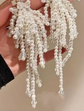 Long full beaded tassel clustered drop earrings; nwot